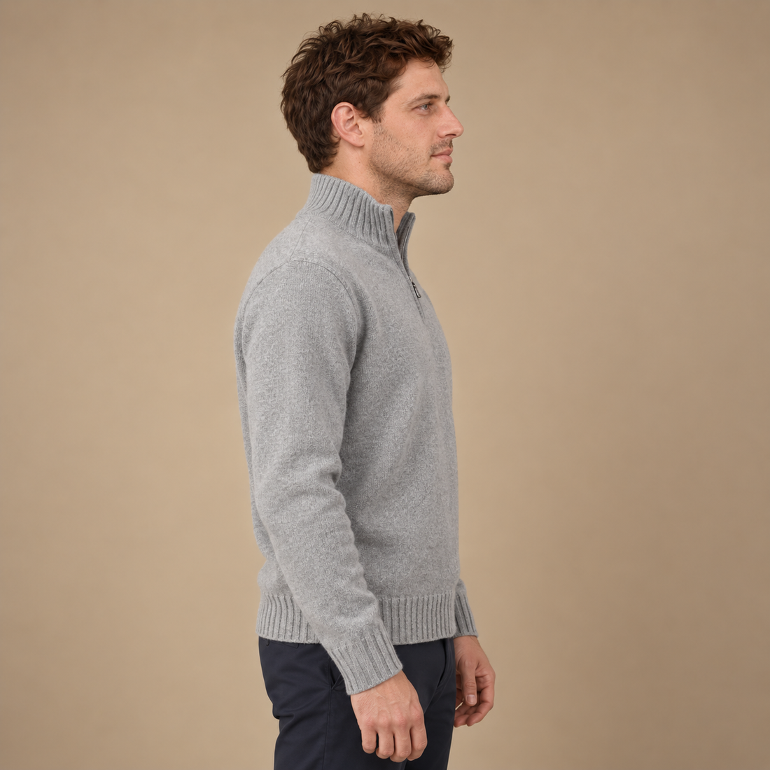Herresweater med halv lynlås i slim fit