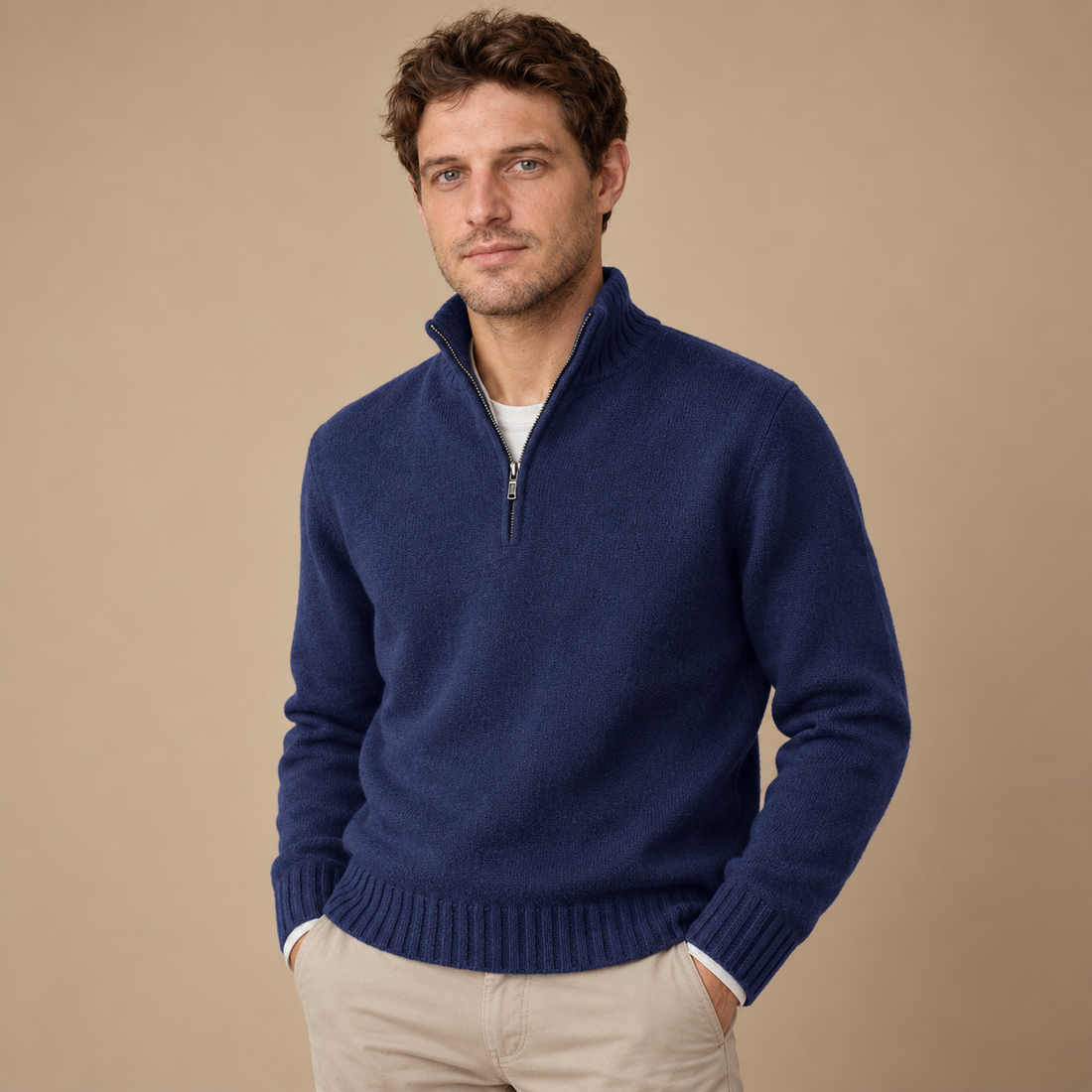 Herresweater med halv lynlås i slim fit