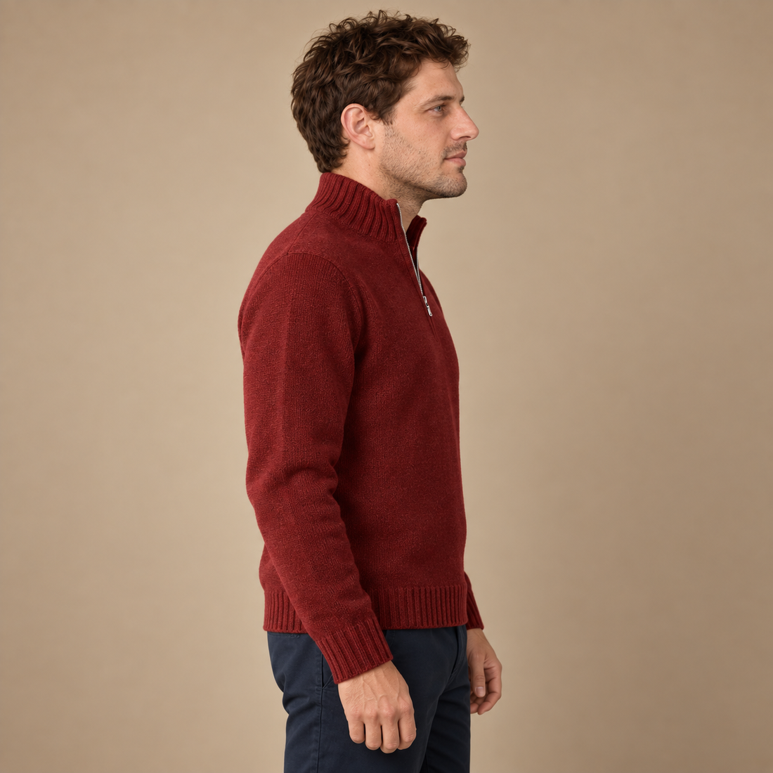 Herresweater med halv lynlås i slim fit