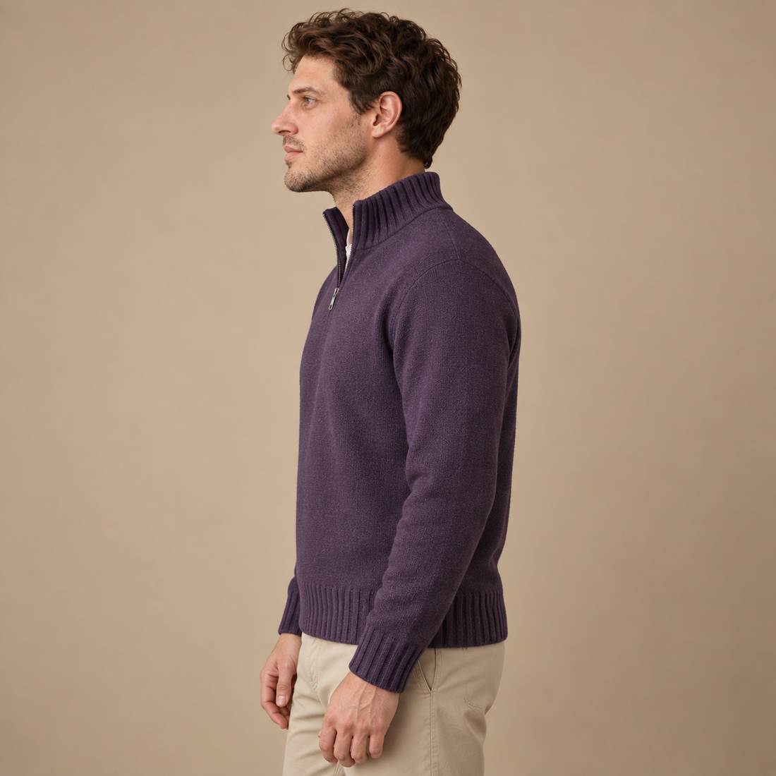 Herresweater med halv lynlås i slim fit