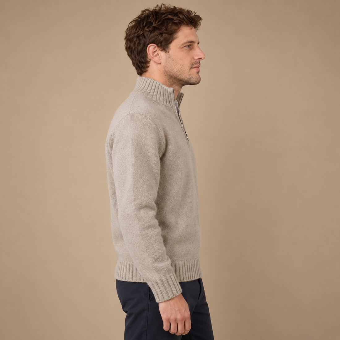 Herresweater med halv lynlås i slim fit