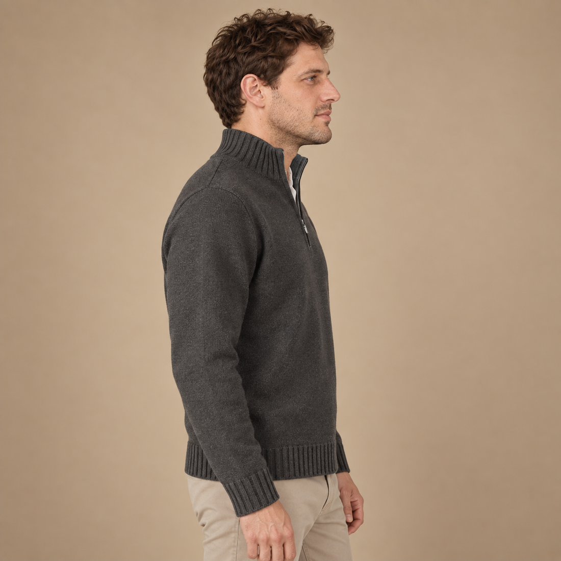 Herresweater med halv lynlås i slim fit