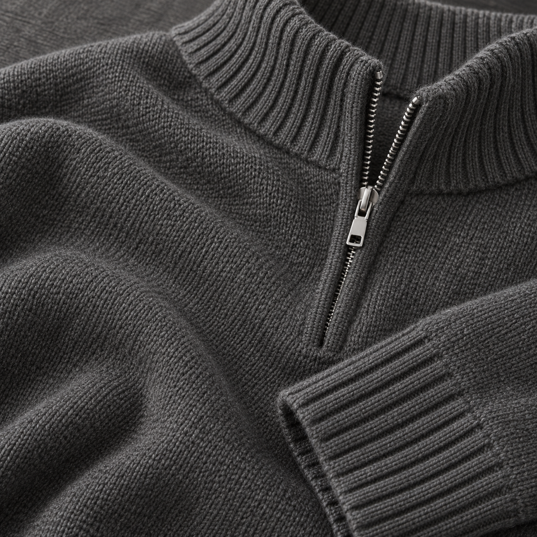Herresweater med halv lynlås i slim fit