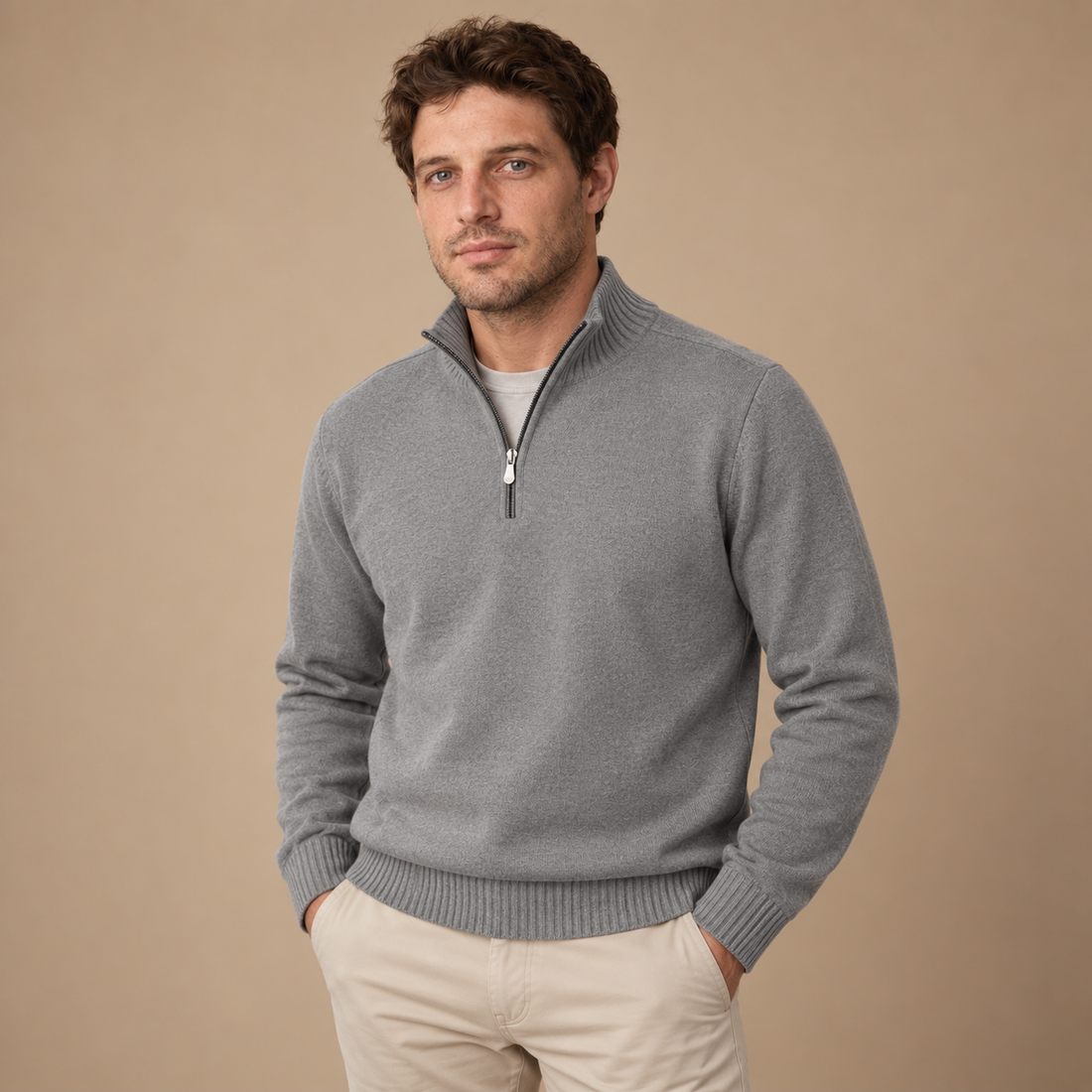 Let herresweater med lynlås
