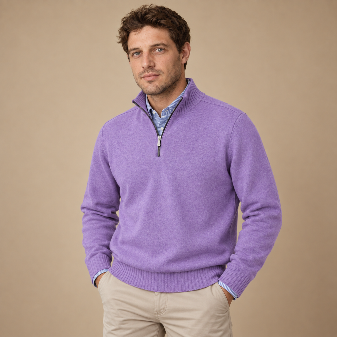 Let herresweater med lynlås