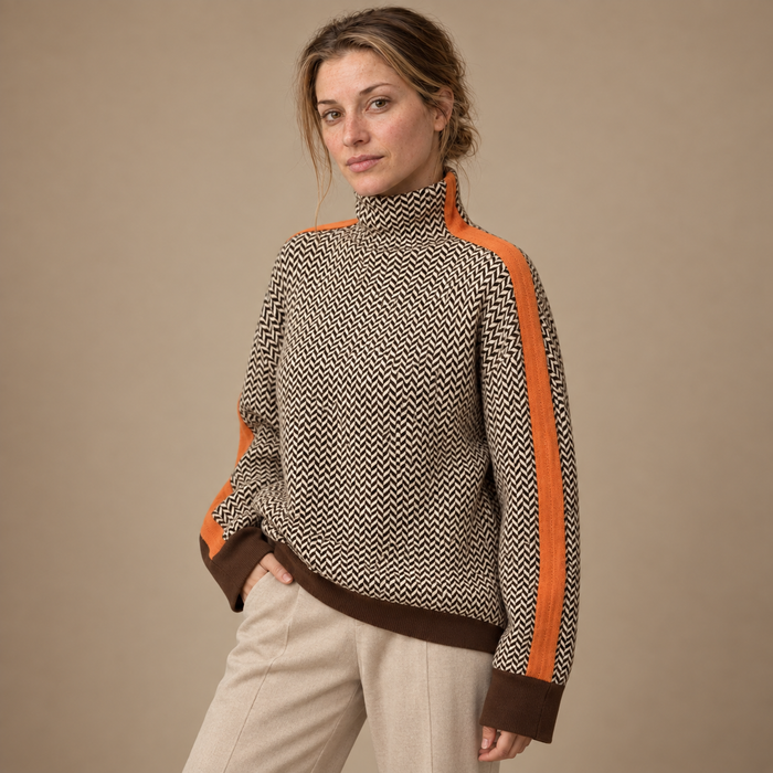 Oversized rullekravesweater til dame med striber