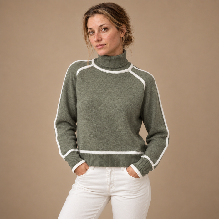 Grøn rullekravesweater til dame