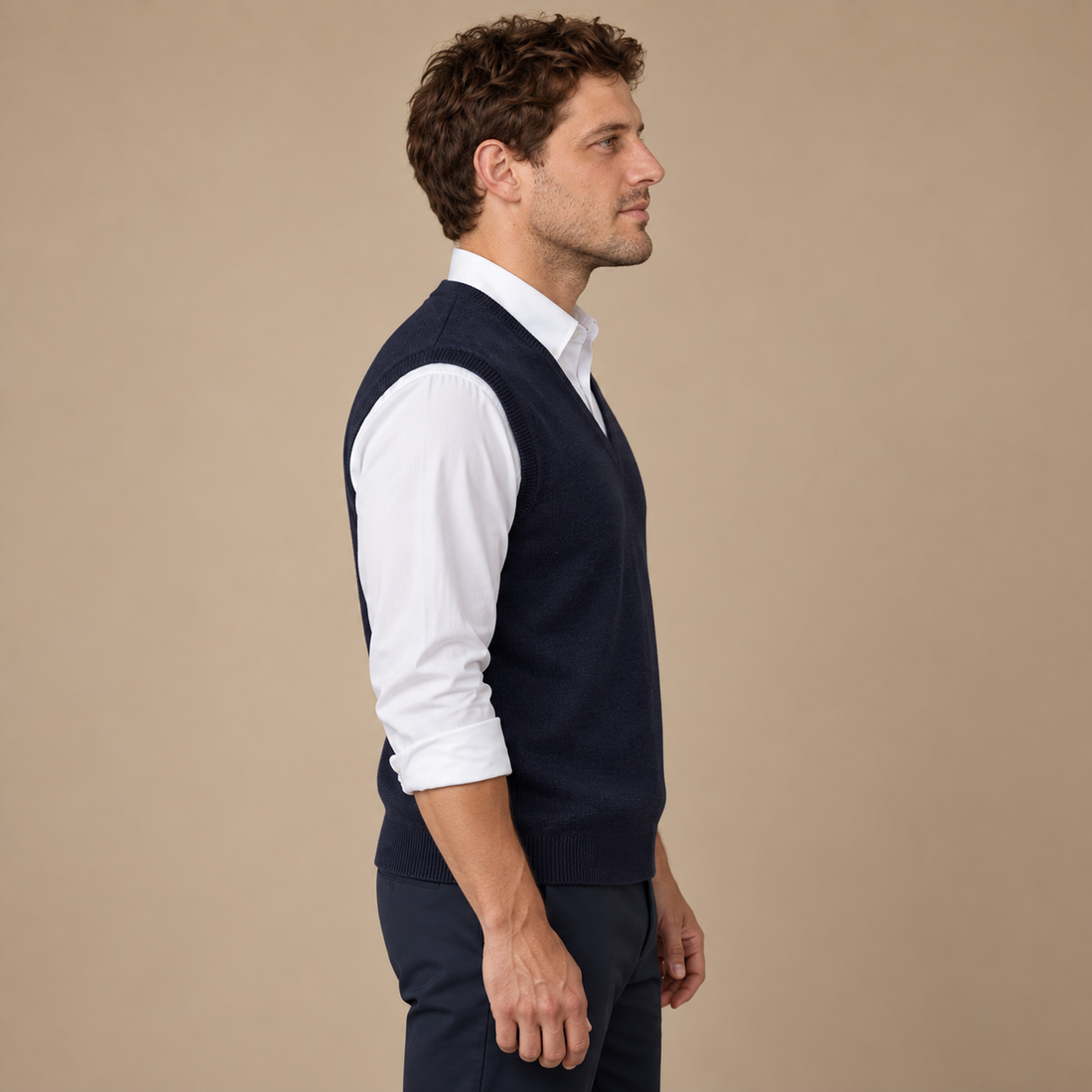 Finstrikket herresweater med V-hals