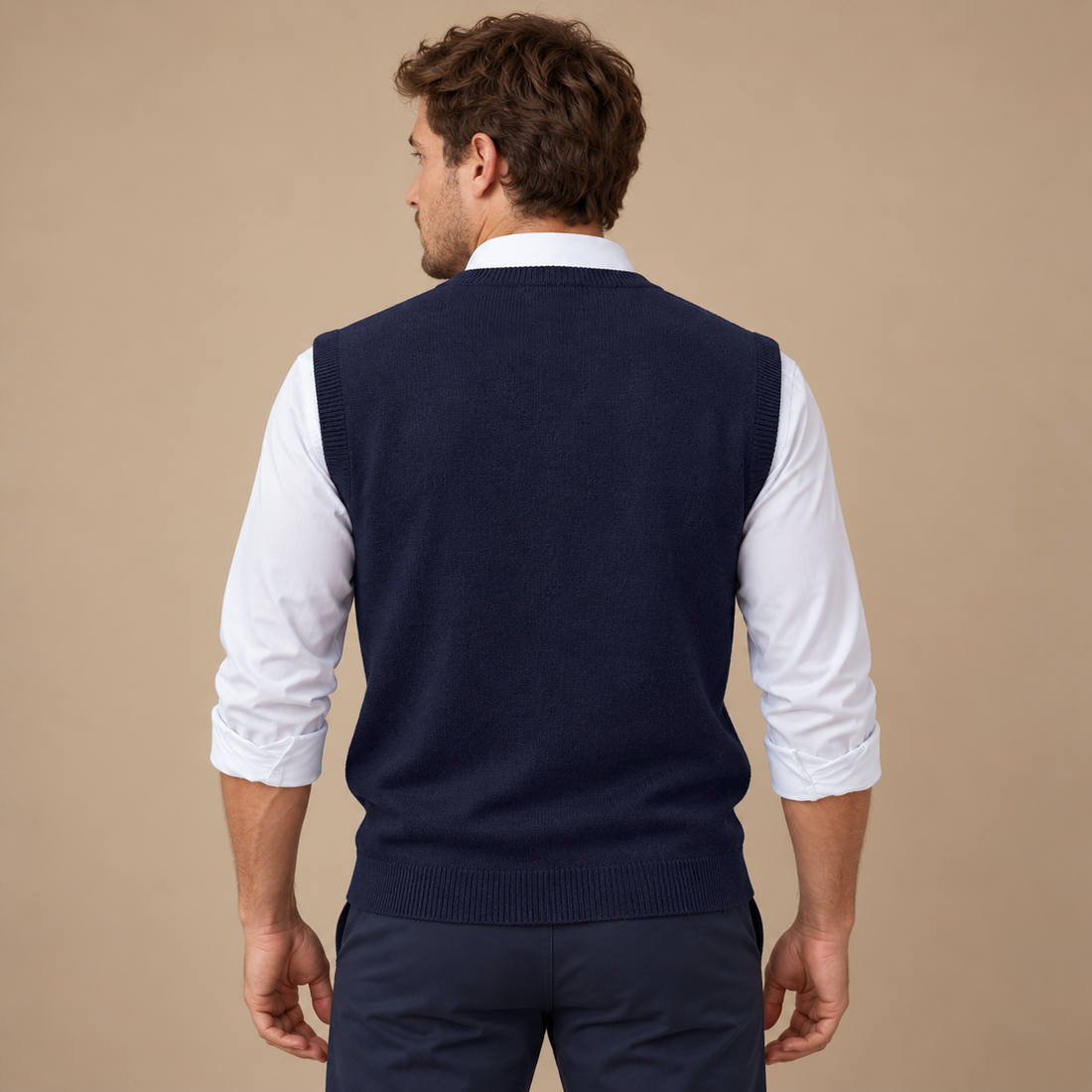 Finstrikket herresweater med V-hals