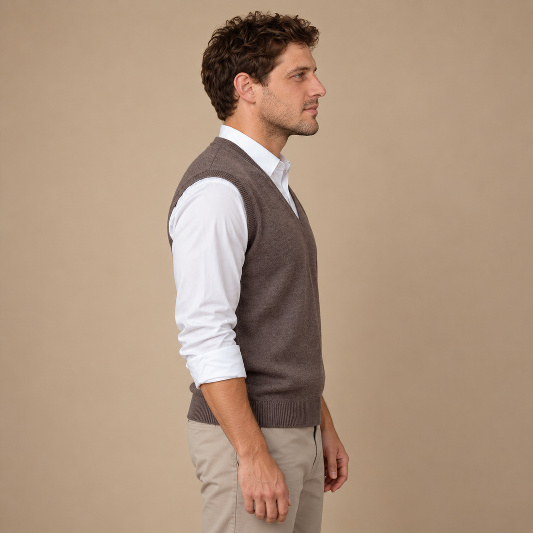 Finstrikket herresweater med V-hals