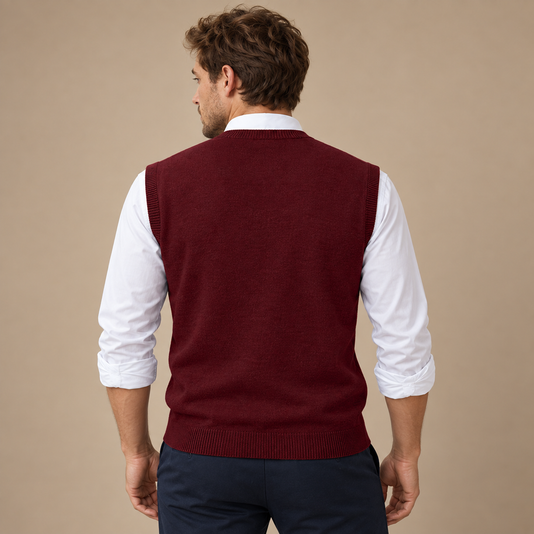 Finstrikket herresweater med V-hals