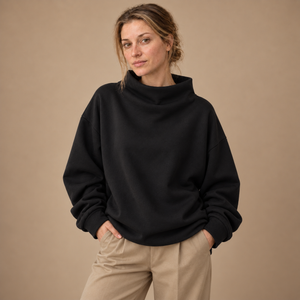 Oversized sweatshirt til dame med høj krave