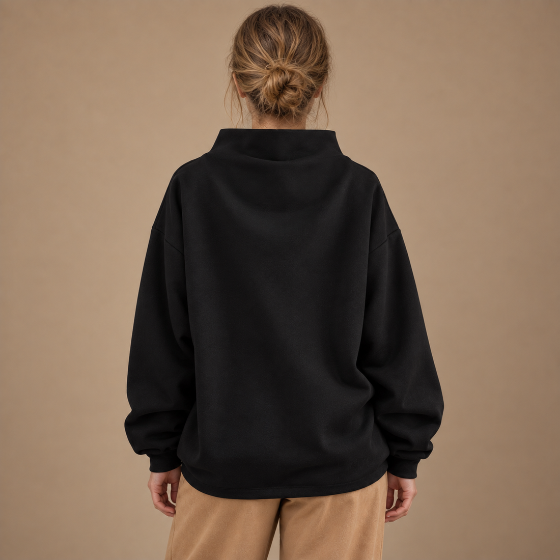 Oversized sweatshirt til dame med høj krave