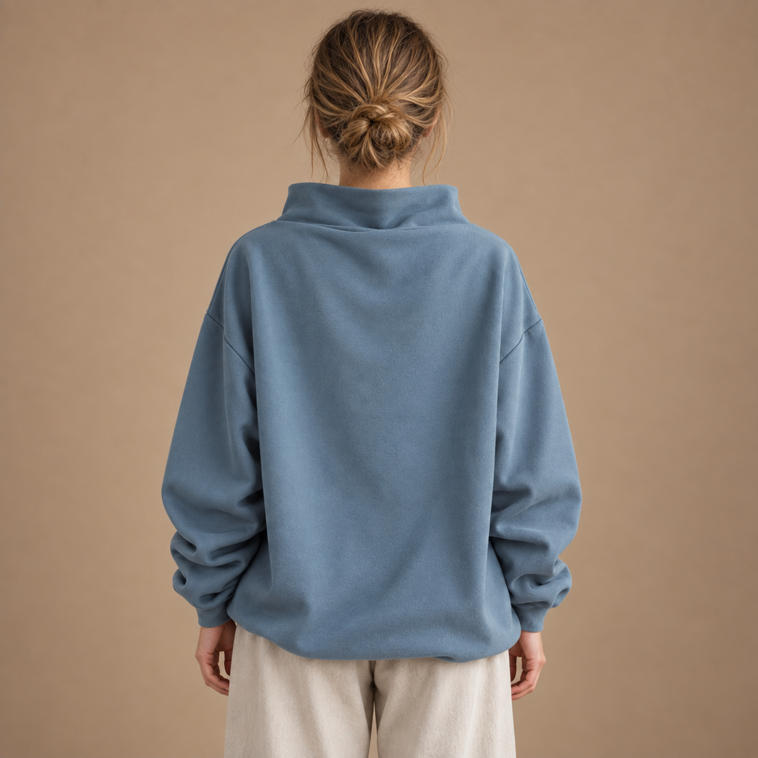 Oversized sweatshirt til dame med høj krave