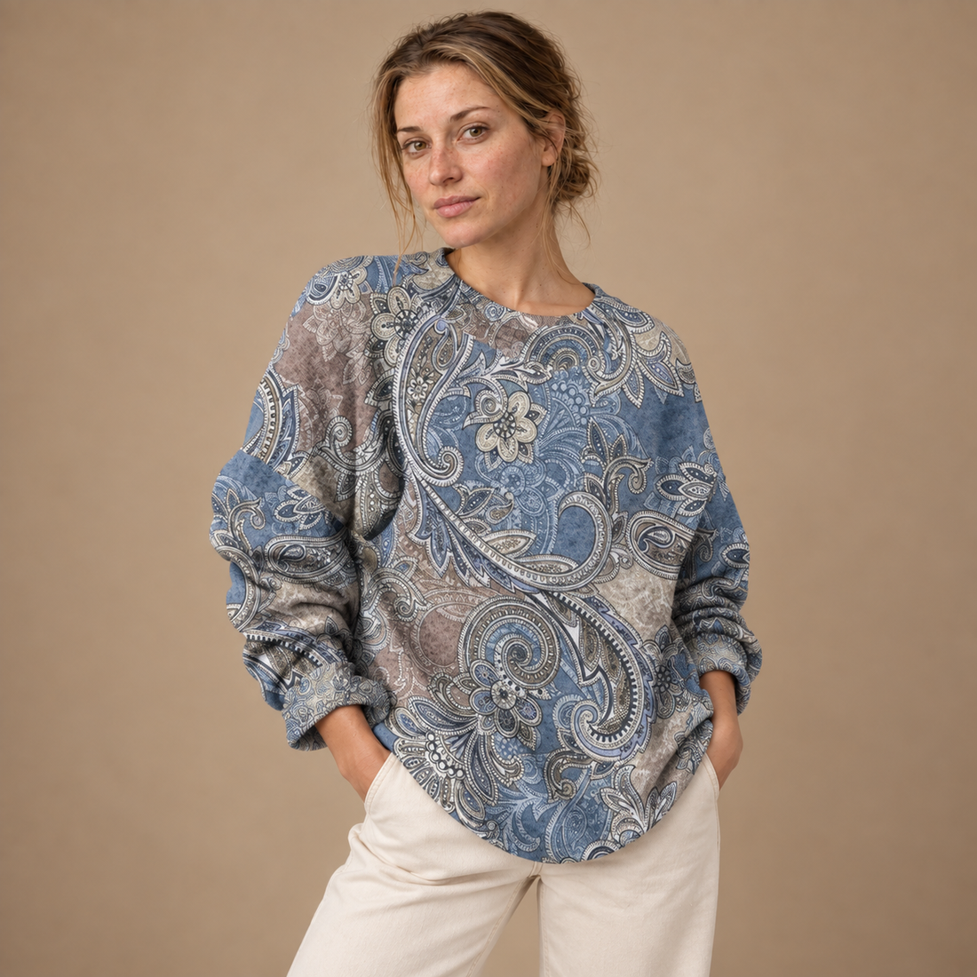 Oversized sweater til dame med dyreprint