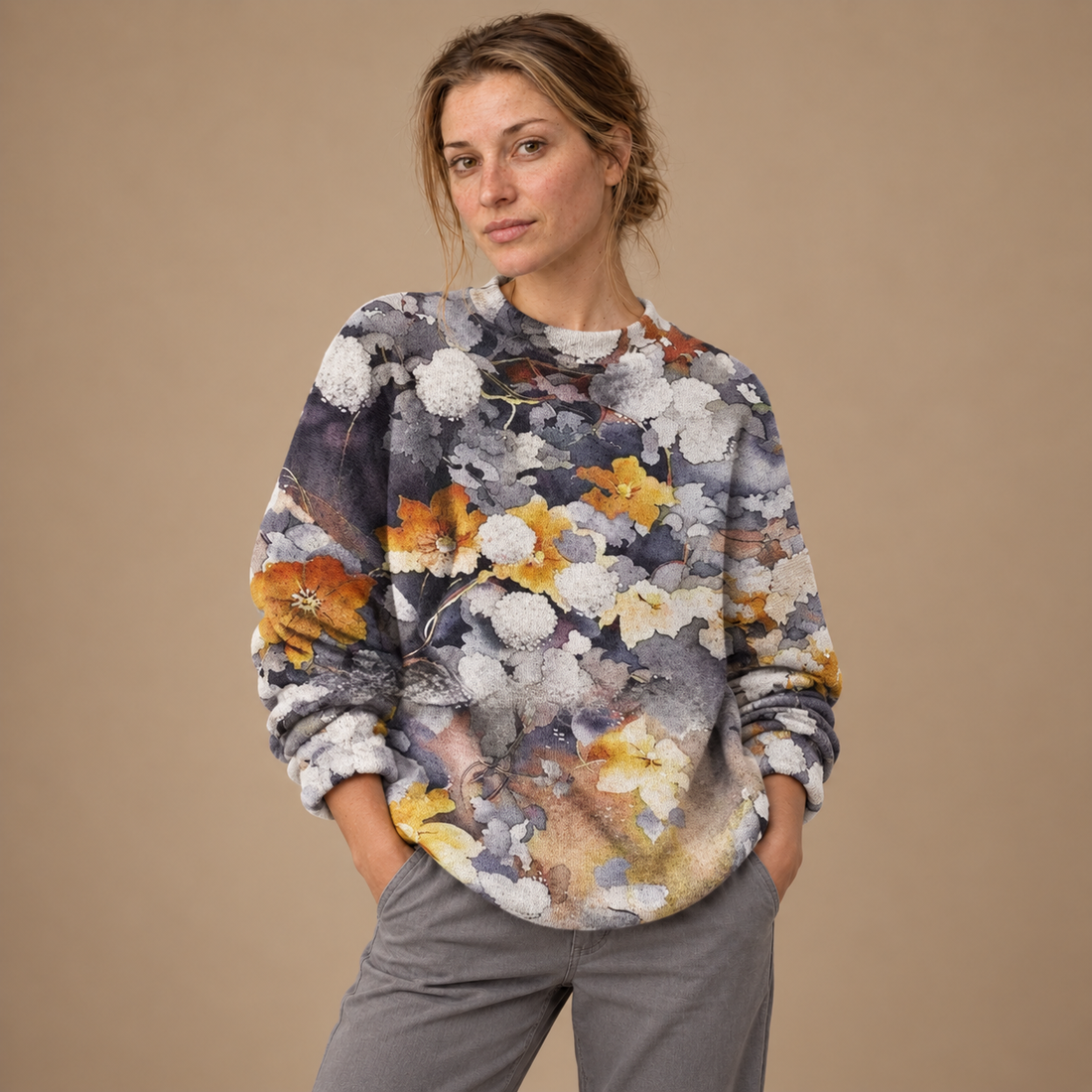 Oversized sweater til dame med dyreprint