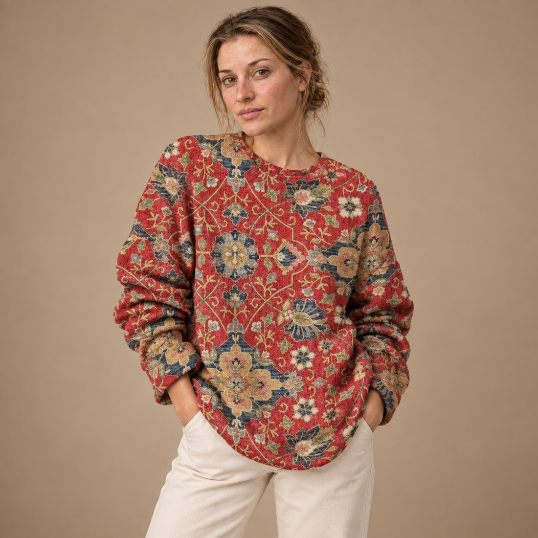 Oversized sweater til dame med dyreprint