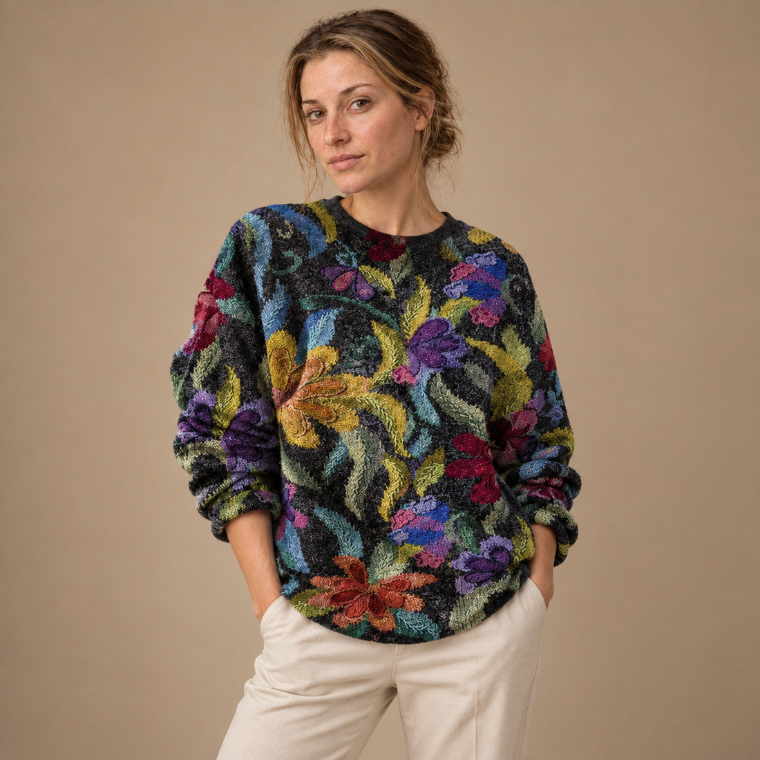 Oversized sweater til dame med dyreprint