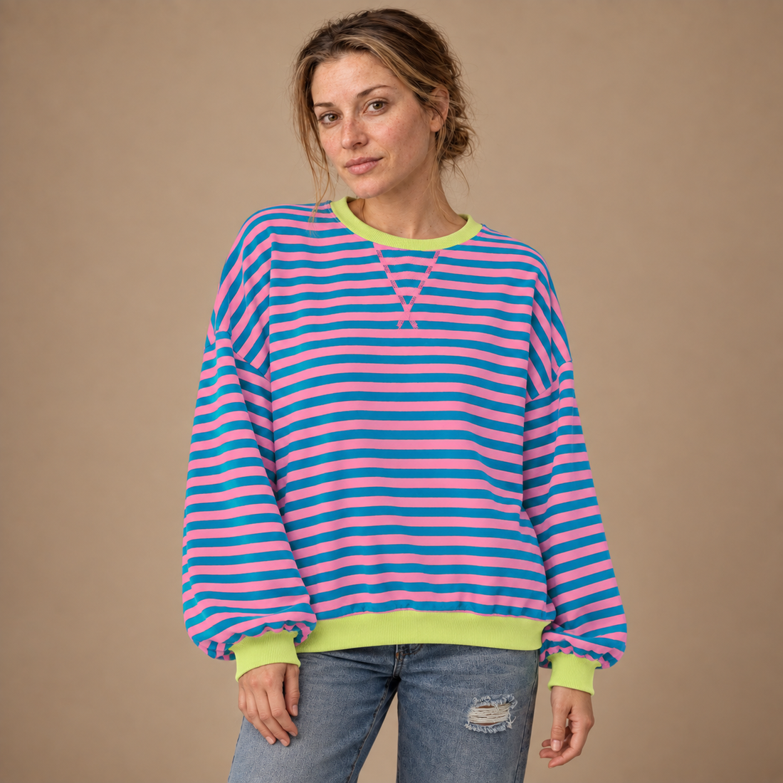 Oversized sweatshirt til dame med retrostriber
