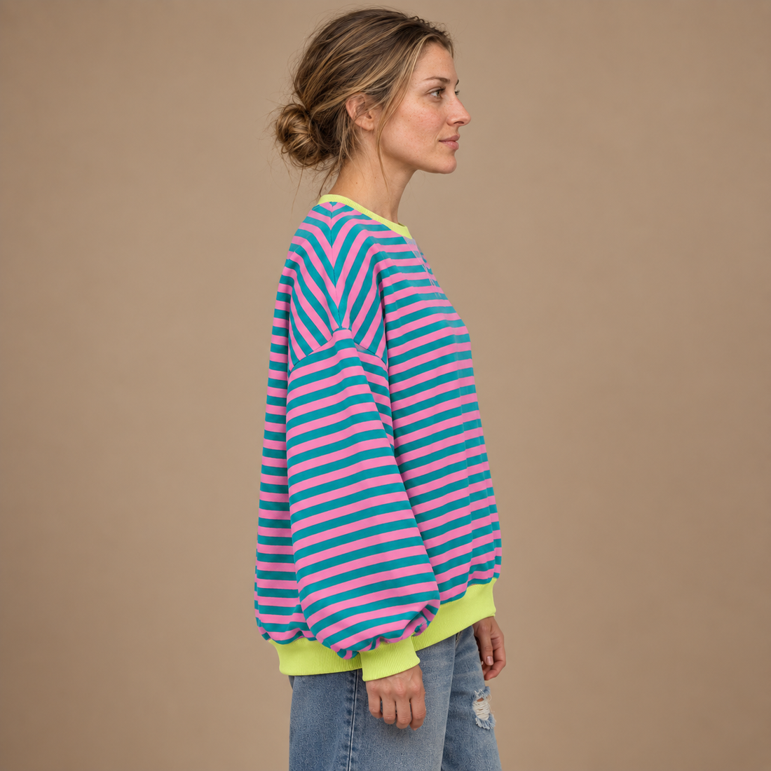 Oversized sweatshirt til dame med retrostriber