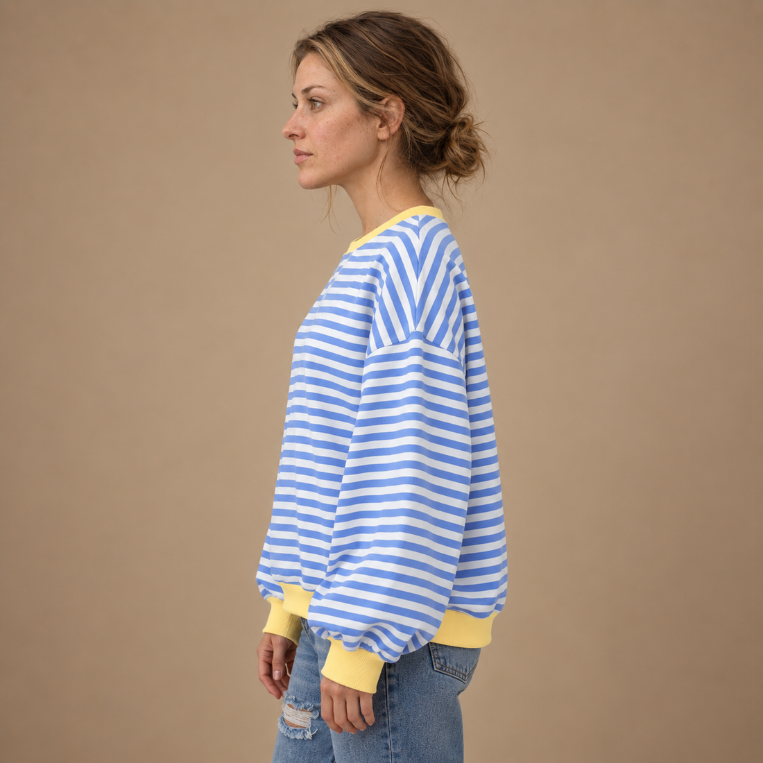 Oversized sweatshirt til dame med retrostriber