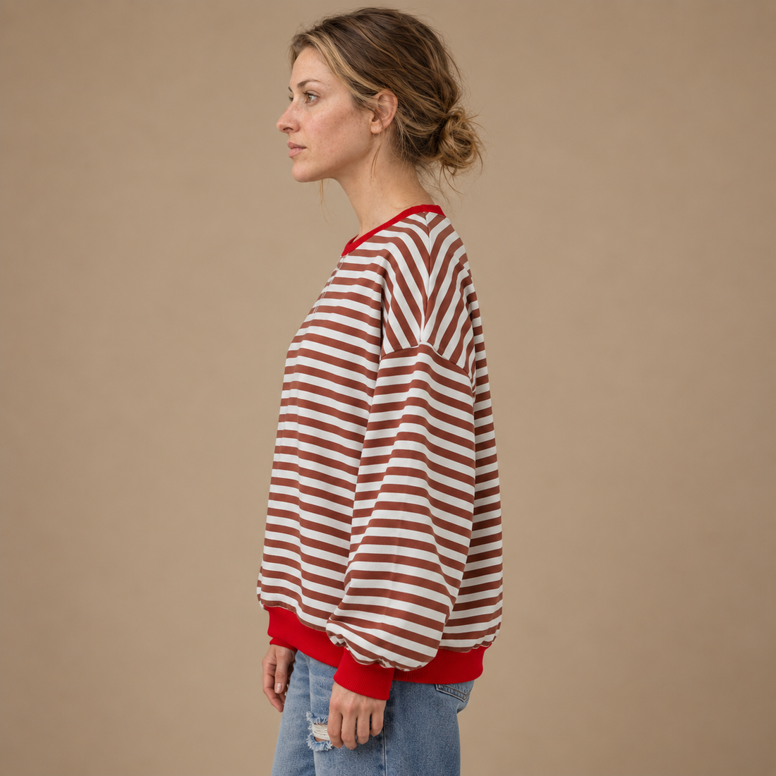 Oversized sweatshirt til dame med retrostriber