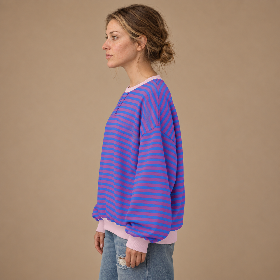 Oversized sweatshirt til dame med retrostriber