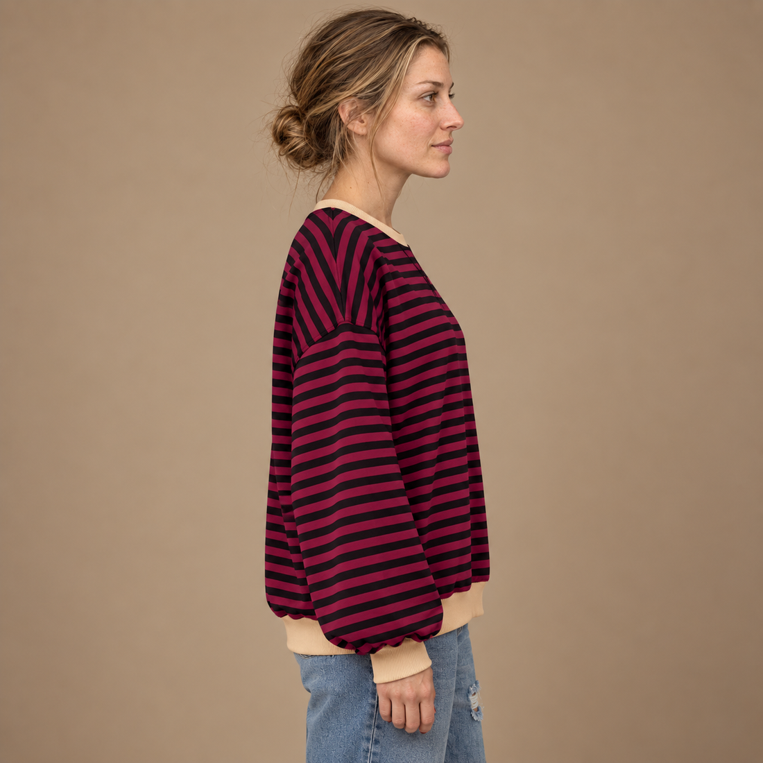 Oversized sweatshirt til dame med retrostriber