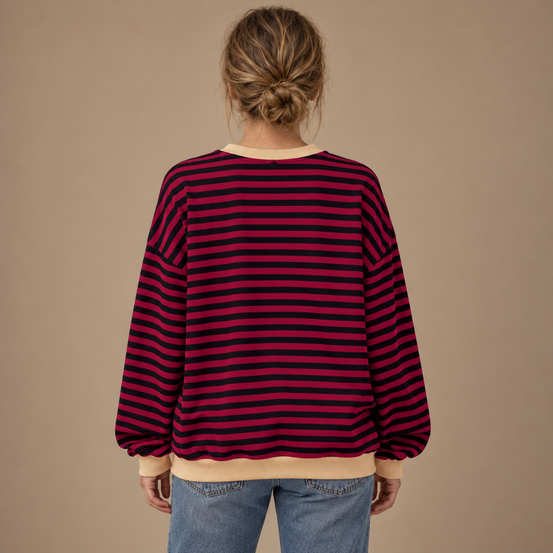 Oversized sweatshirt til dame med retrostriber