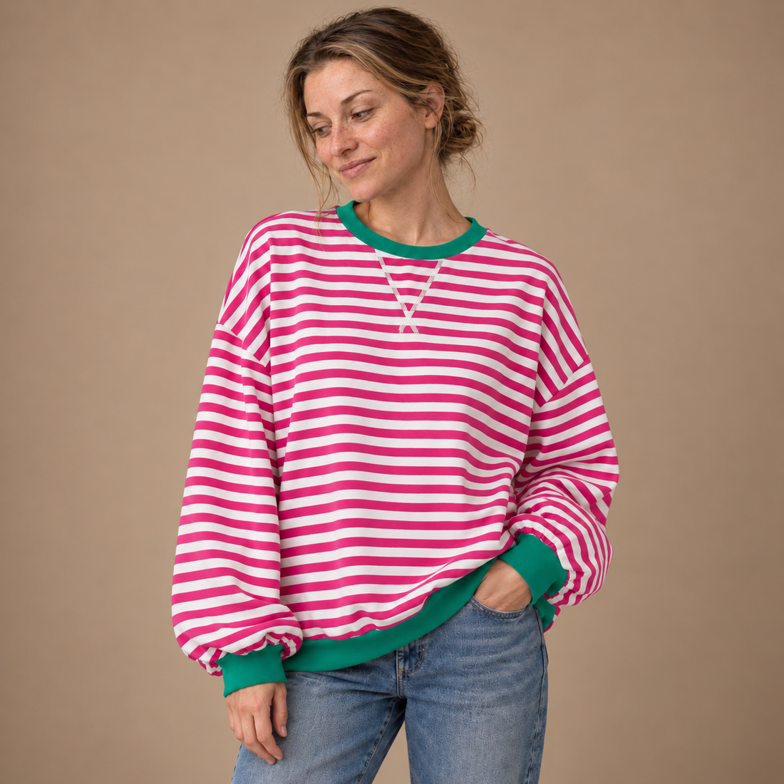 Oversized sweatshirt til dame med retrostriber
