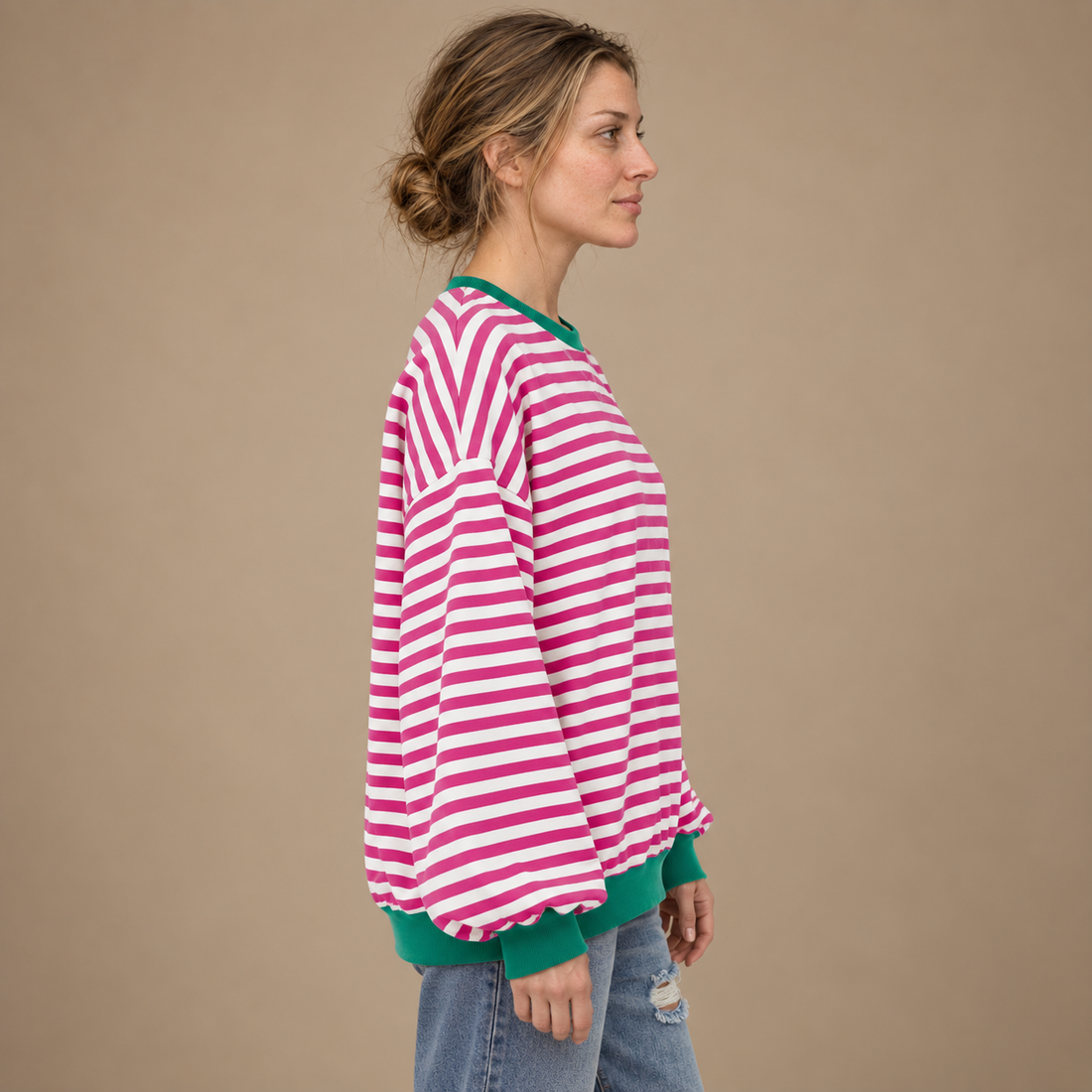 Oversized sweatshirt til dame med retrostriber