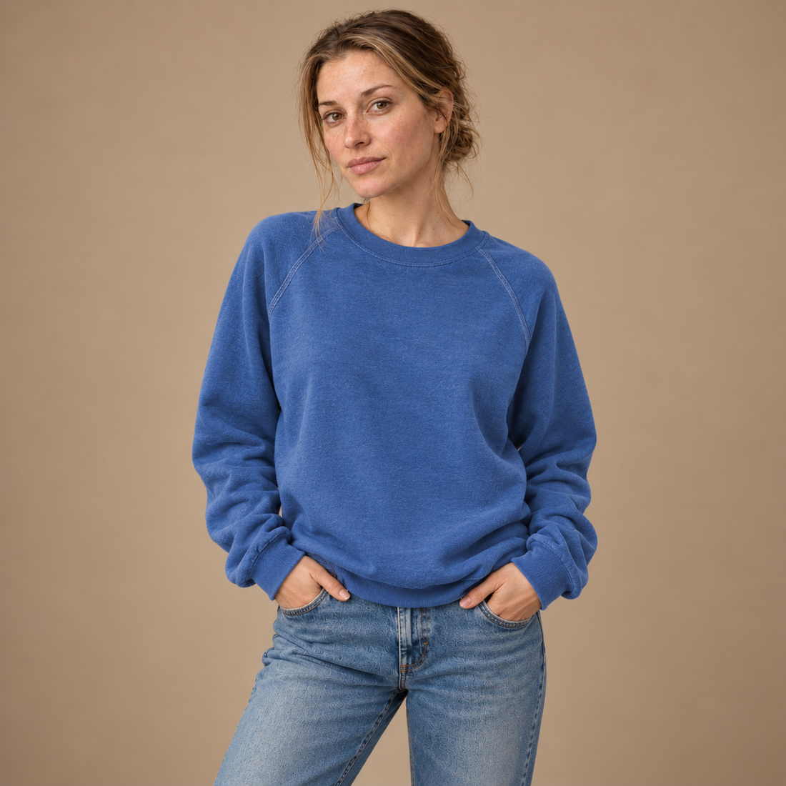 Sweatshirt til dame med raglanærmer og rund hals